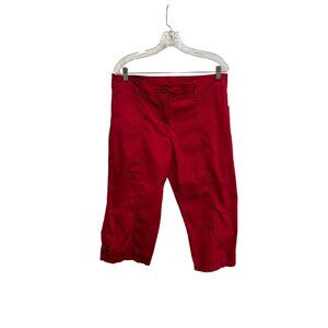 Style & Co Mid Rise Capri Pants Red Sz 12 Button Red Cotton Blend Casual Wear